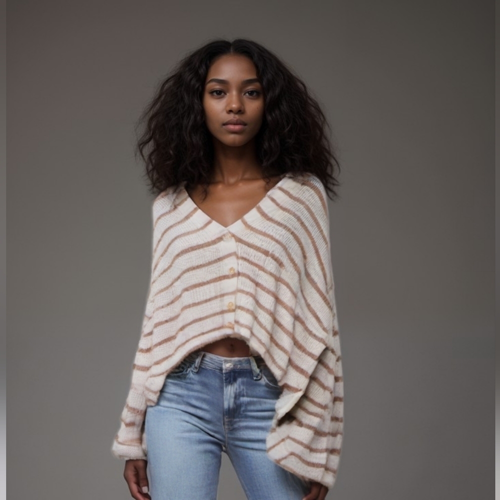 American Eagle Women's Button  Stripe Loose Fitting Blouse Top Medium